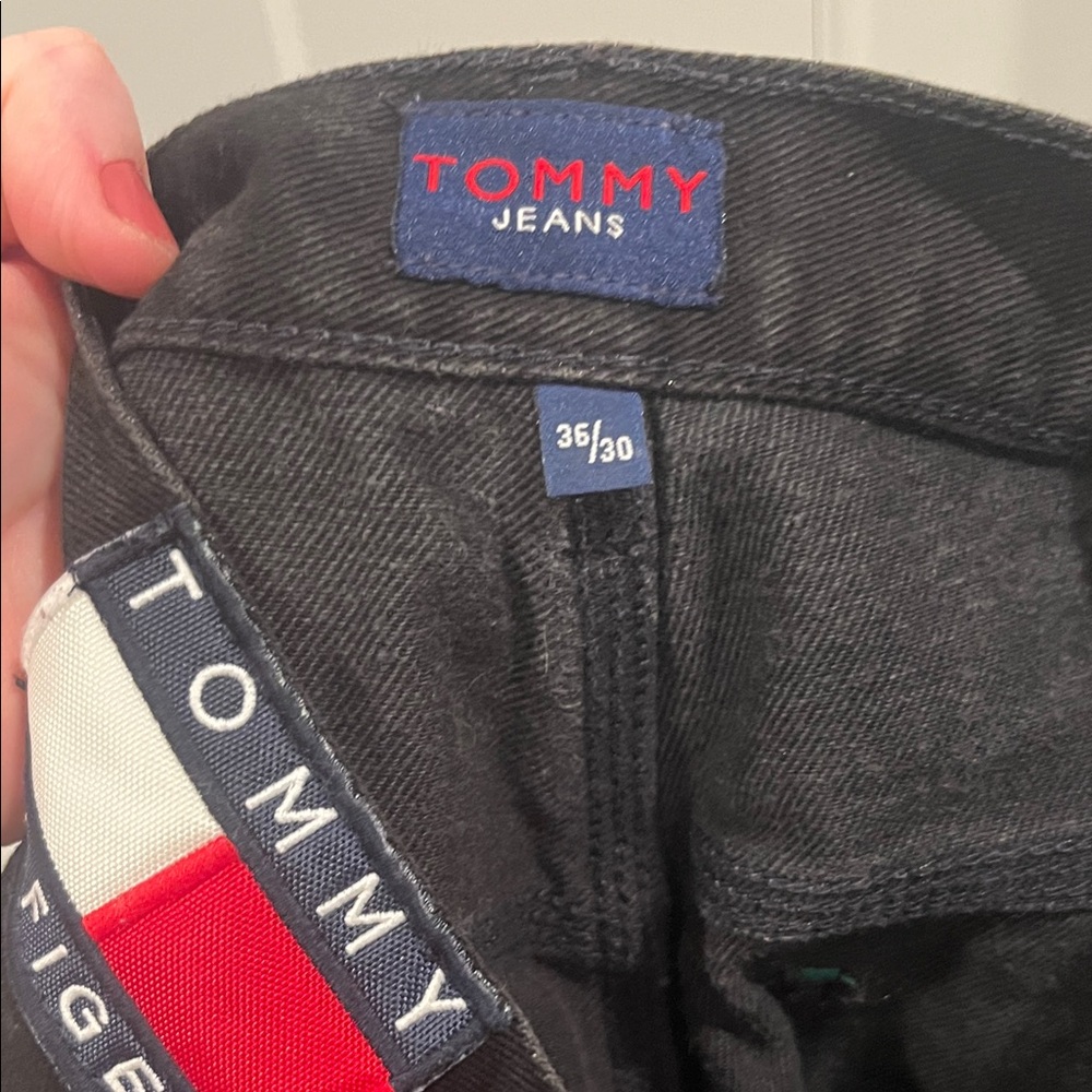 90s Y2K Tommy Hilfiger Black Carpenter Jeans Wide Leg Grunge 36/30 36 30 - Picture 7 of 16
